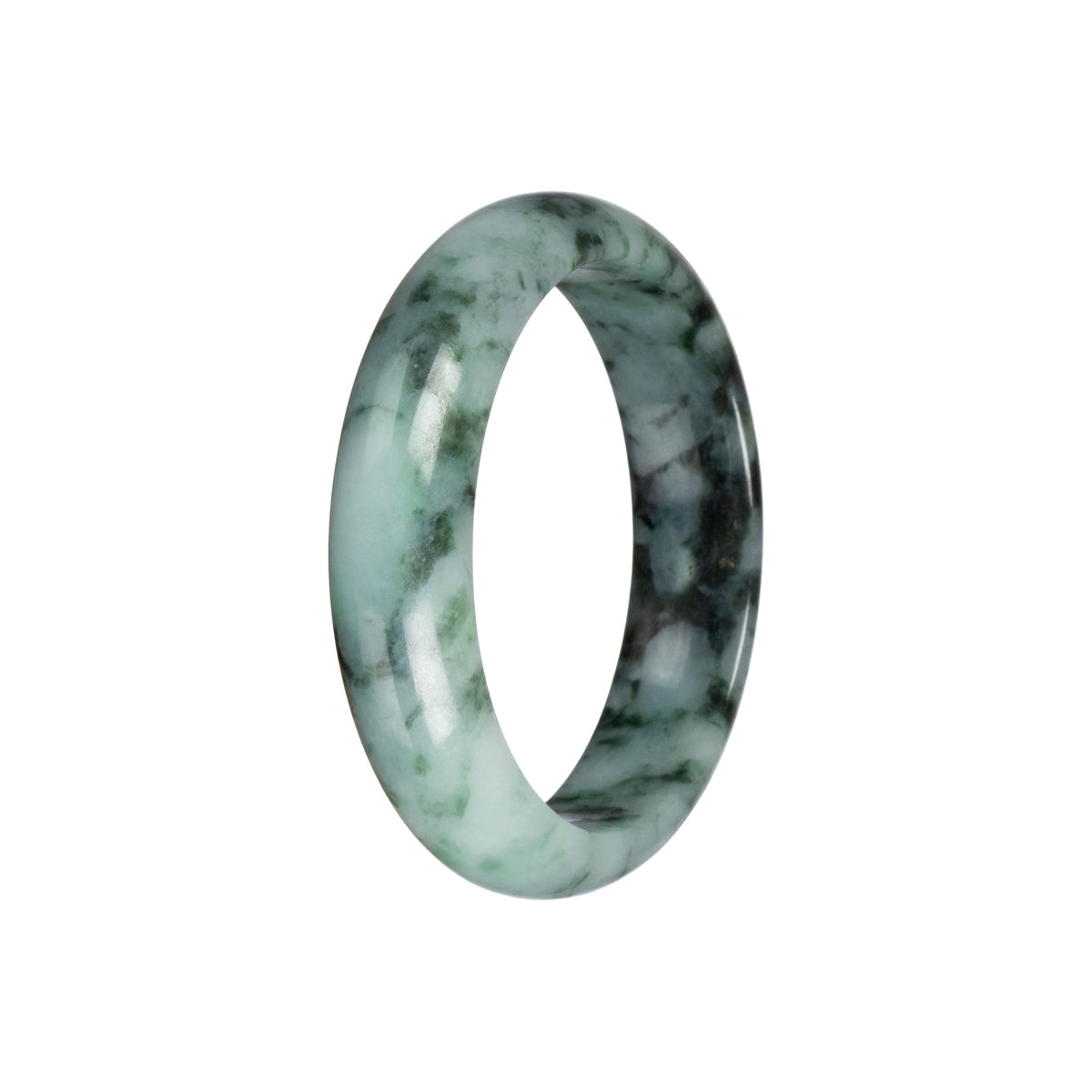 Genuine Light Green with Dark Green Pattern Jadeite Jade Bangle - 55mm Half Moon