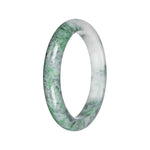 Untreated White with Green Traditional Jade Bangle - 62mm Semi Round