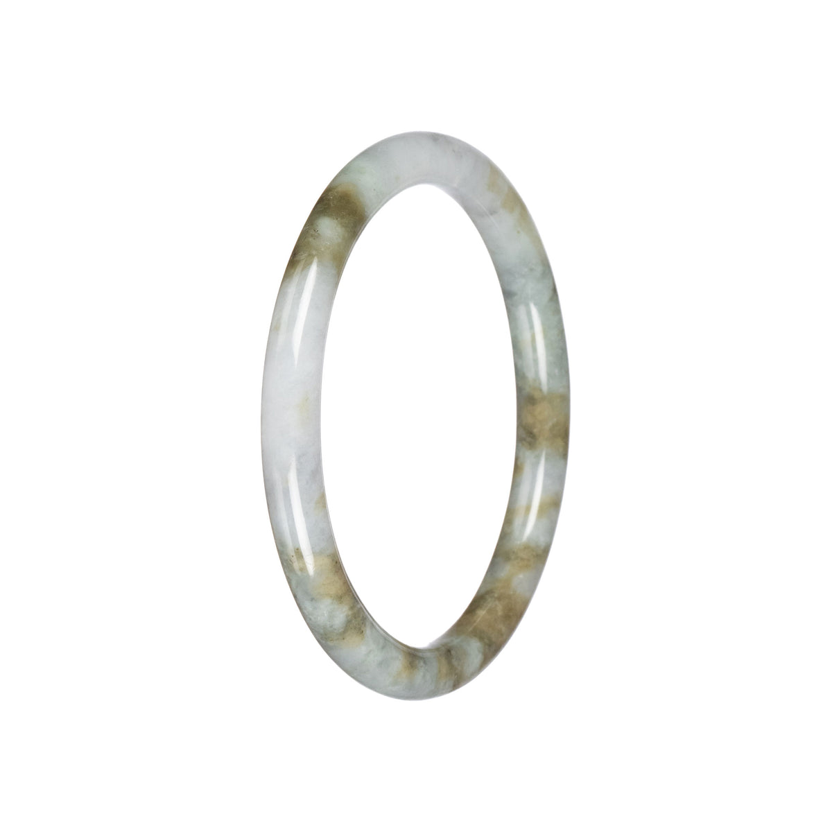 Genuine Light Grey with Light Brown Jadeite Jade Bangle - 60mm Petite Round