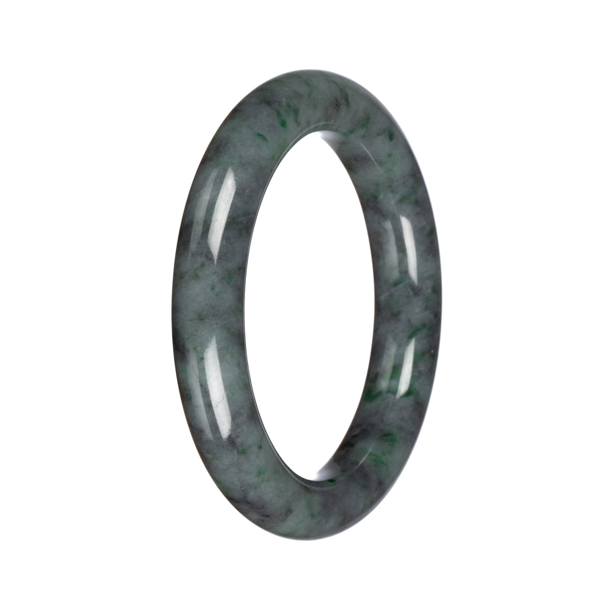 Grade A Grey with Green Pattern Burmese Jade Bangle - 61mm Round