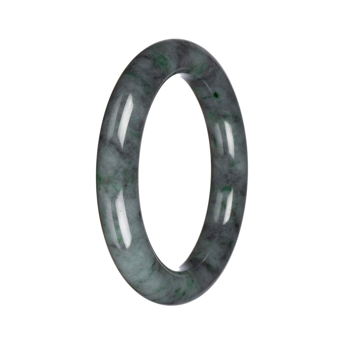 Grade A Grey with Green Pattern Burmese Jade Bangle - 61mm Round