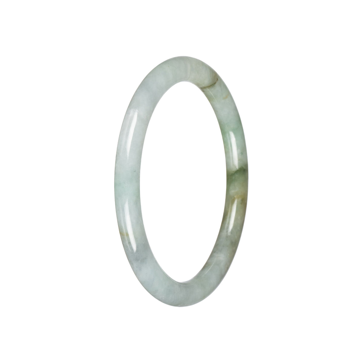 Natural Pale Green with Green Pattern Jadeite Bangle - 60mm Petite Round