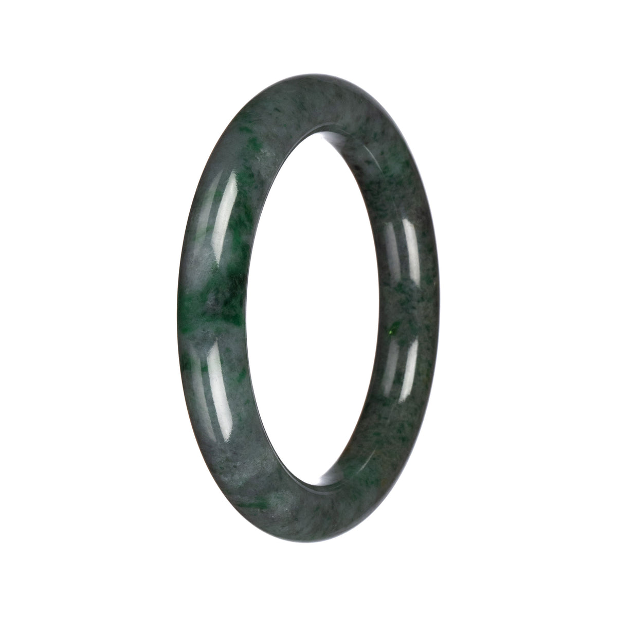 Authentic Grey with Green Pattern Jadeite Jade Bangle Bracelet - 61mm Round