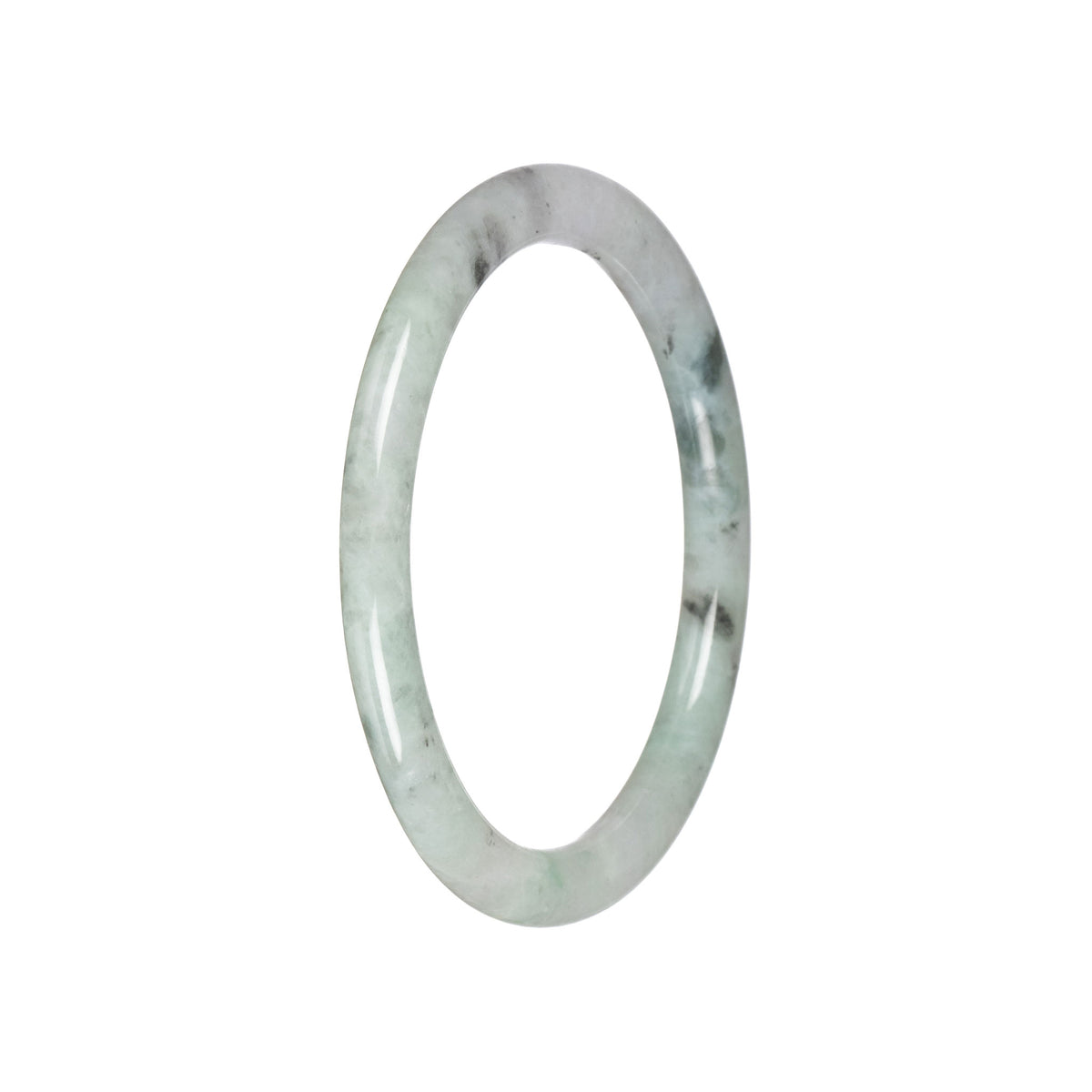 Real Pale Green with White Jadeite Bangle - 59mm Petite Round