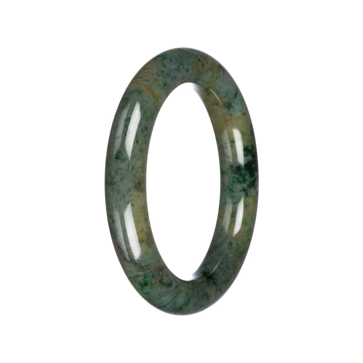 Authentic Grey with Green Pattern Jadeite Bangle - 57mm Round