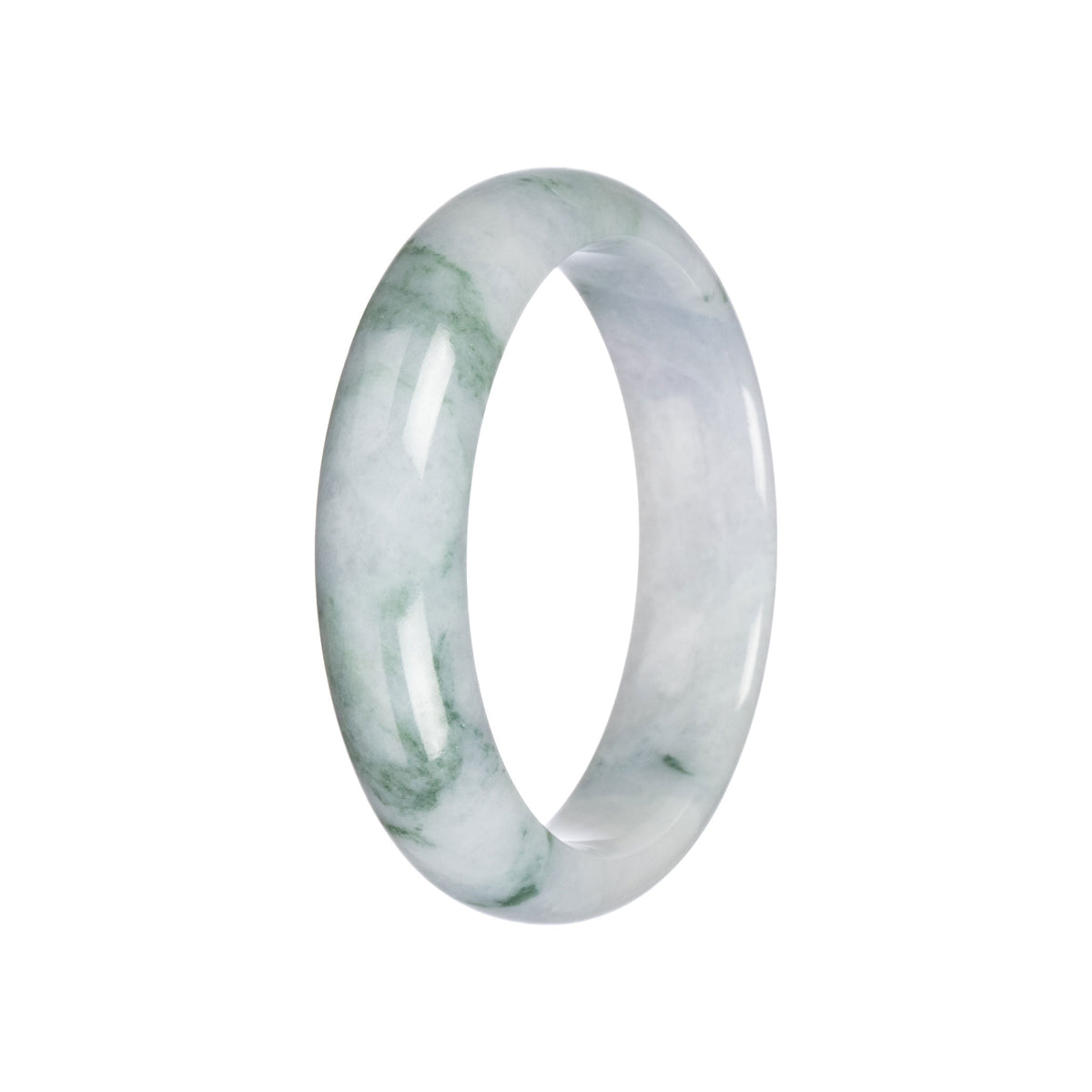 Real White with Green Pattern Traditional Jade Bangle - 58mm Half Moon