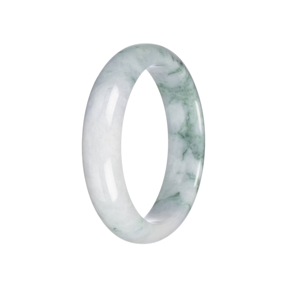 Real White with Green Pattern Traditional Jade Bangle - 58mm Half Moon