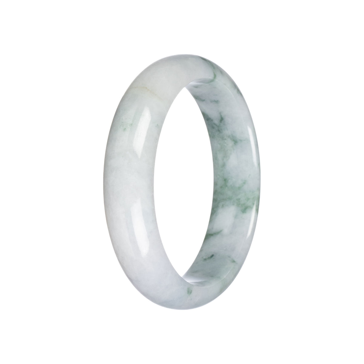 Real White with Green Pattern Traditional Jade Bangle - 58mm Half Moon