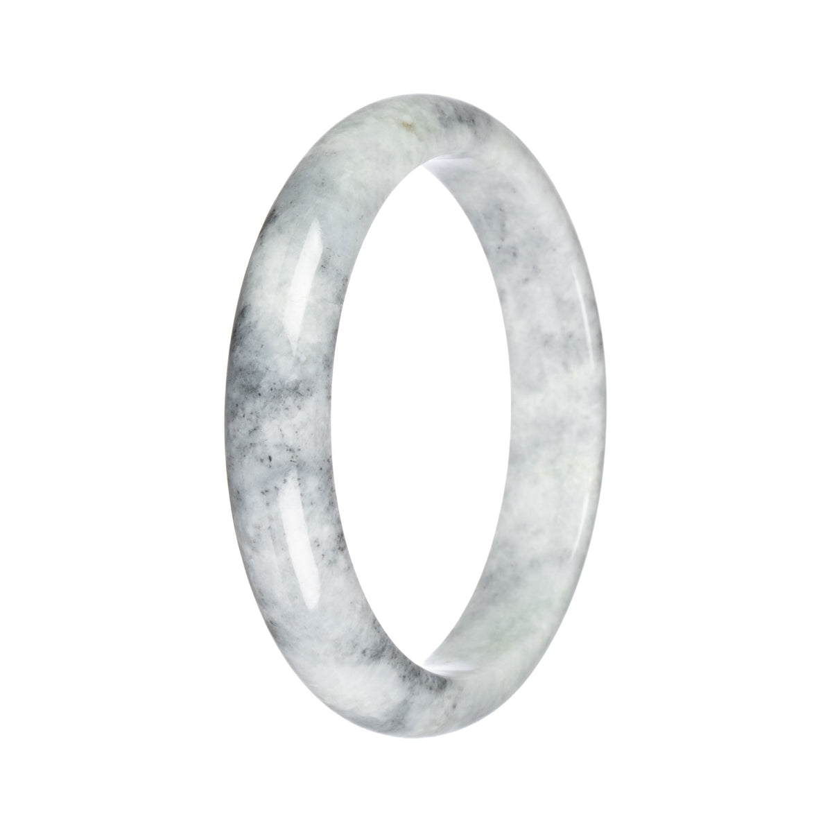 Real Grey Pattern Burmese Jade Bangle - 65mm Half Moon