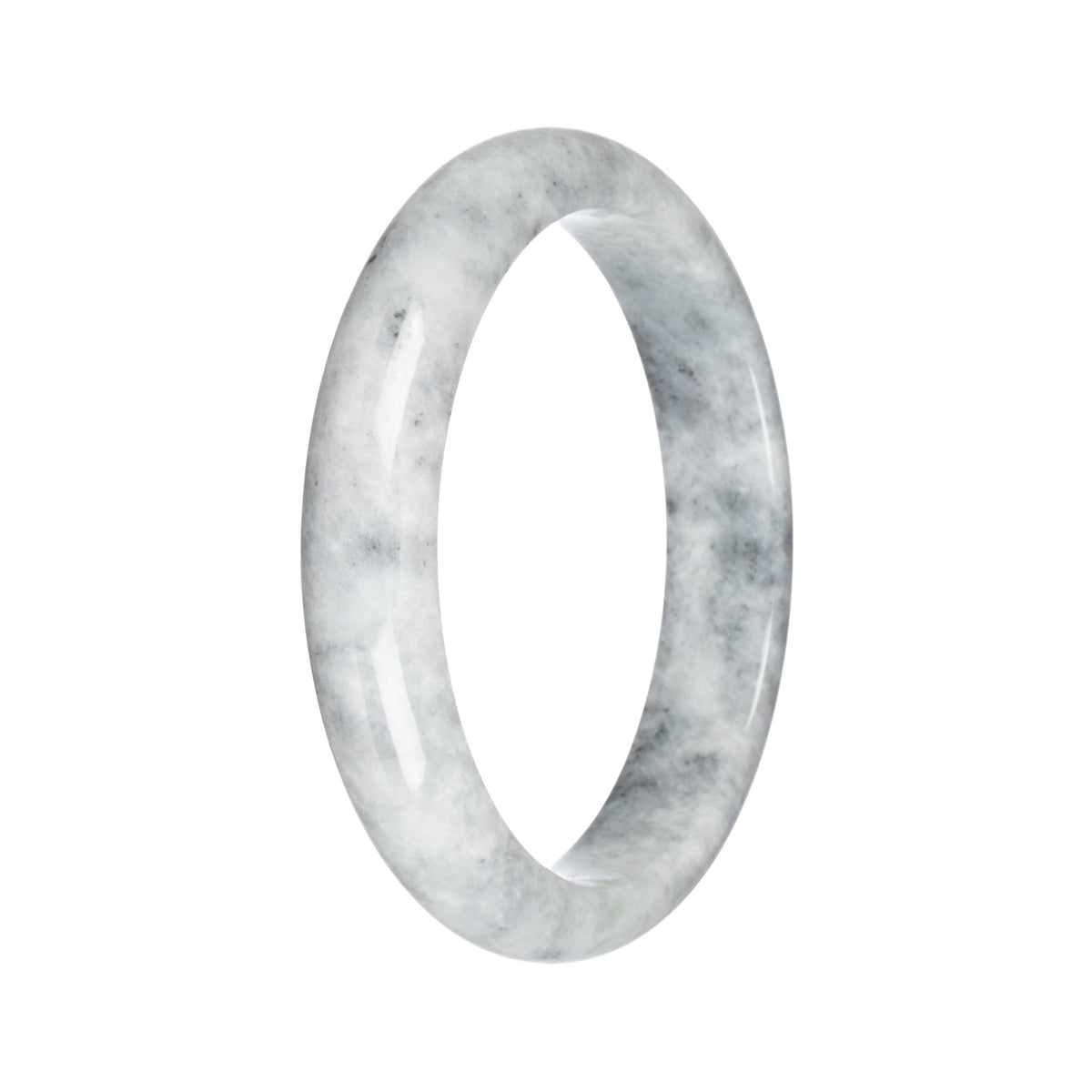 Real Grey Pattern Burmese Jade Bangle - 65mm Half Moon