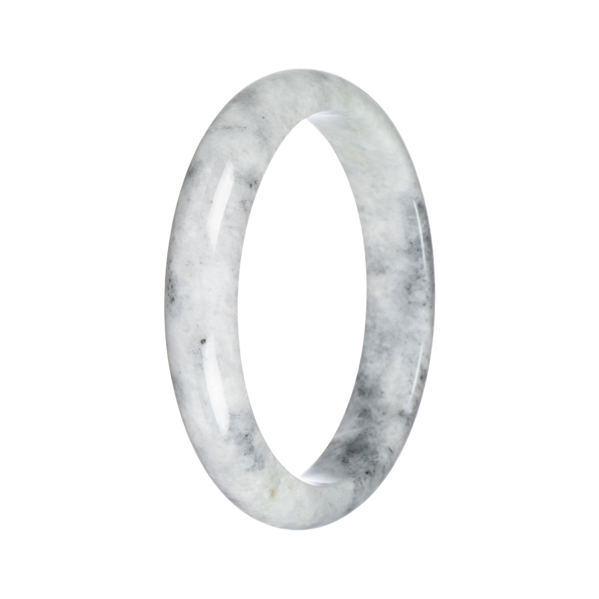 Real Grey Pattern Burmese Jade Bangle - 65mm Half Moon