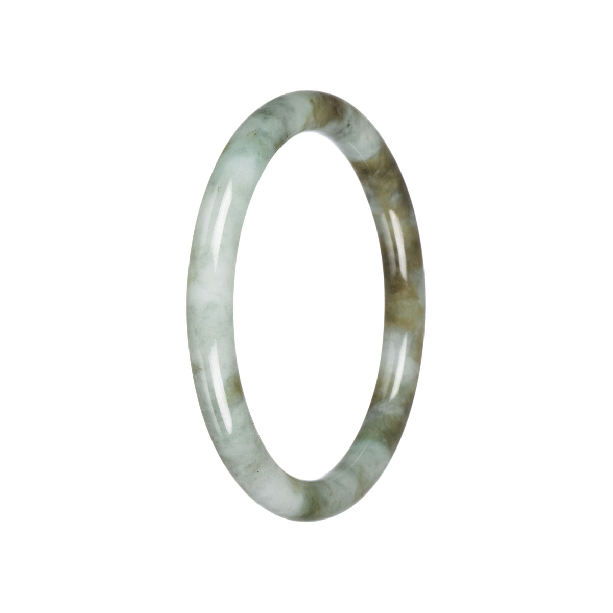 Natural Light Grey with Olive Green Burmese Jade Bangle Bracelet - 60mm Petite Round