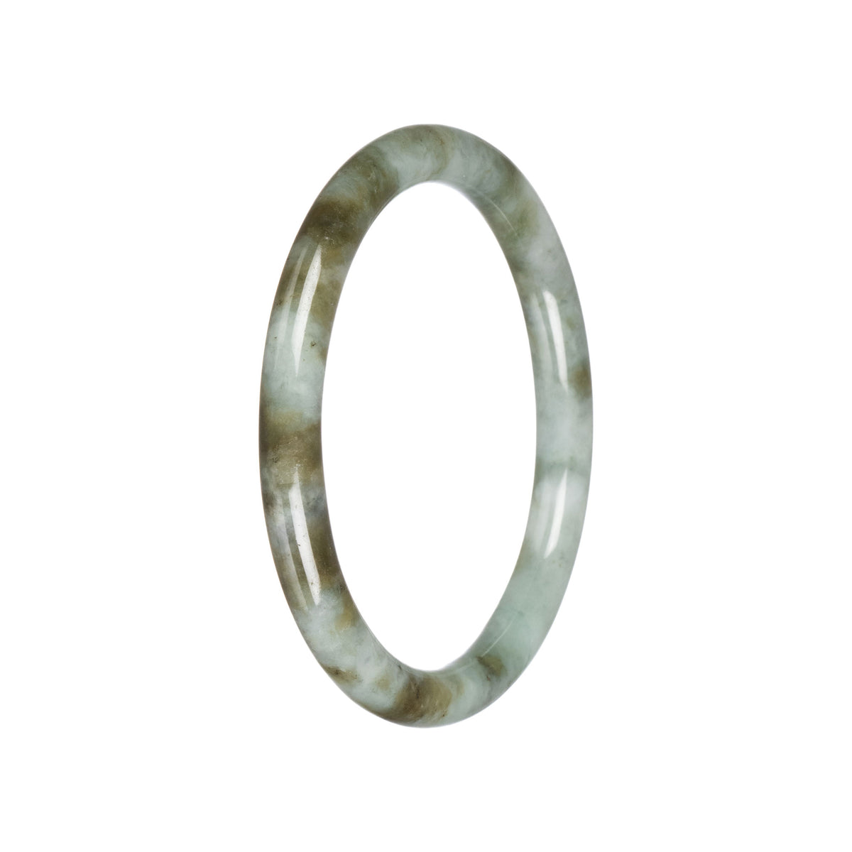 Natural Light Grey with Olive Green Burmese Jade Bangle Bracelet - 60mm Petite Round