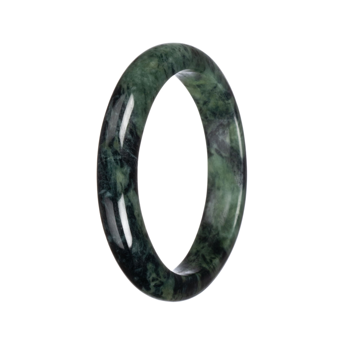 Authentic Green with Dark Green Traditional Jade Bangle - 62mm Half Moon