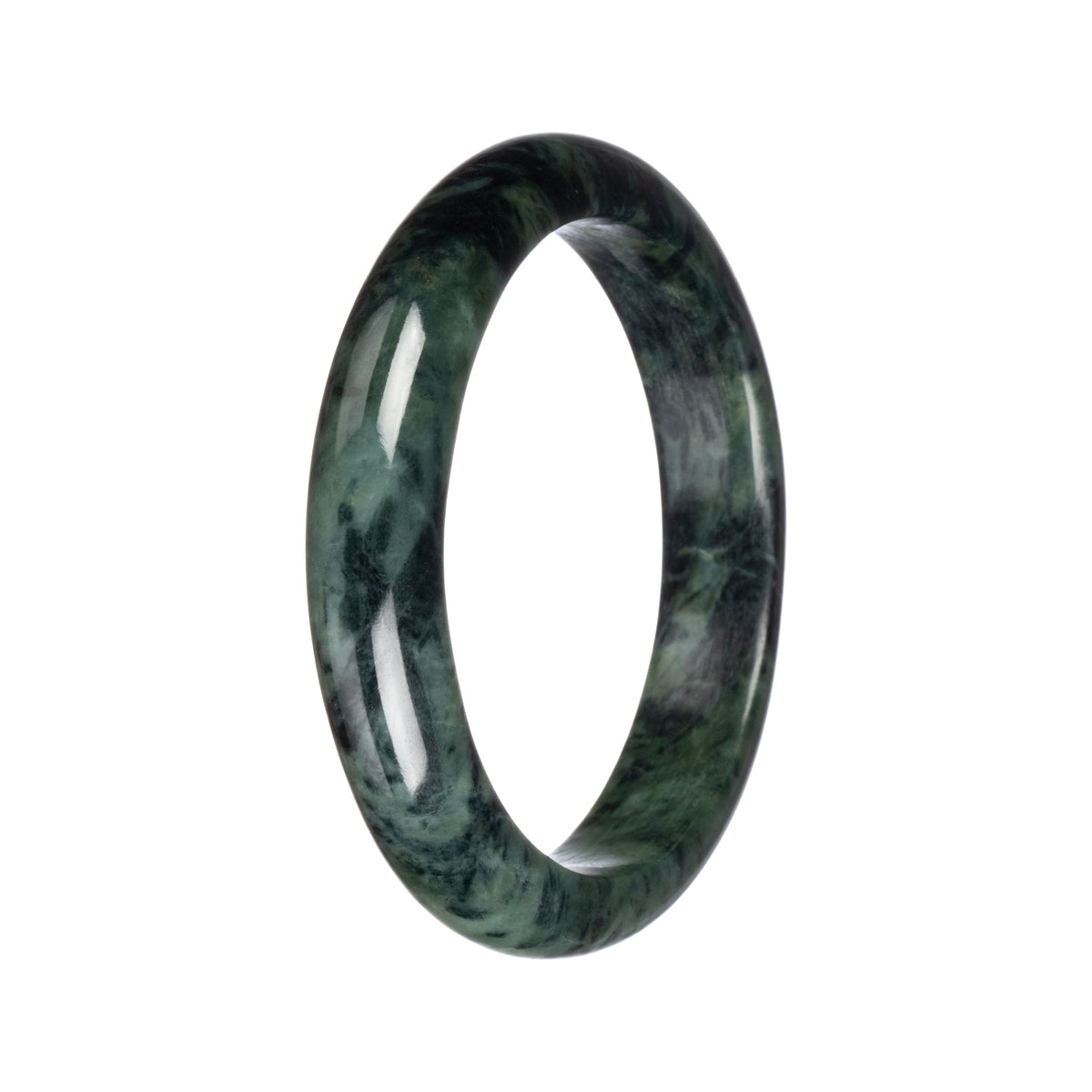 Authentic Green with Dark Green Traditional Jade Bangle - 62mm Half Moon