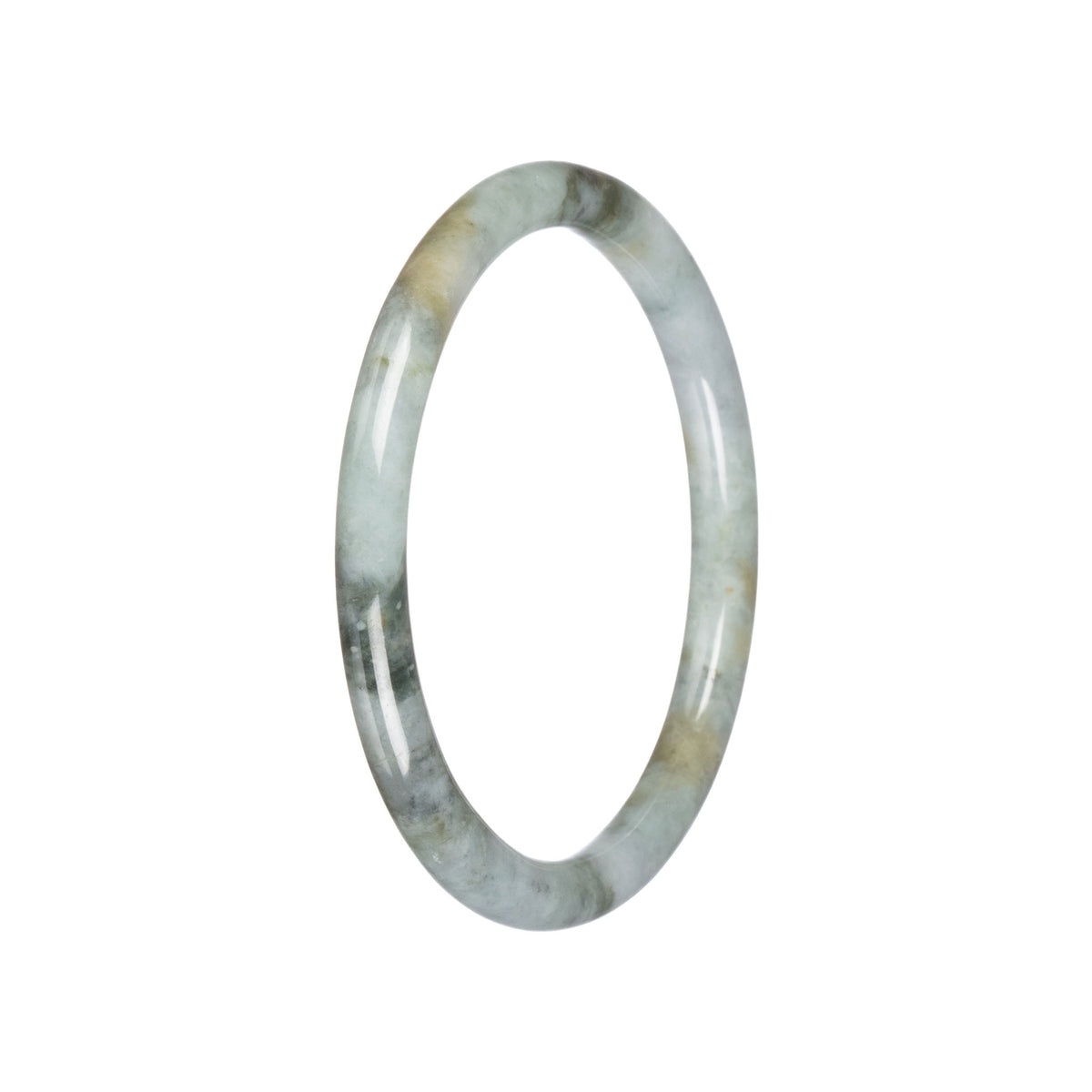 Real Grey Pattern Jadeite Jade Bangle Bracelet - 61mm Petite Round