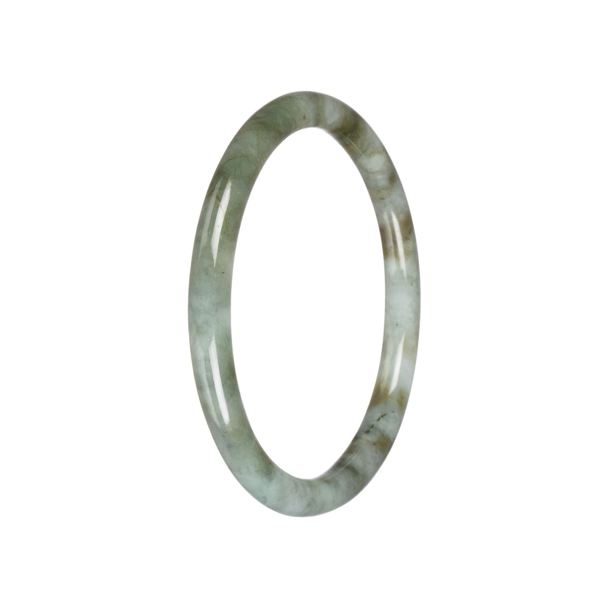 Untreated Light Grey with Olive Green Traditional Jade Bangle - 61mm Petite Round