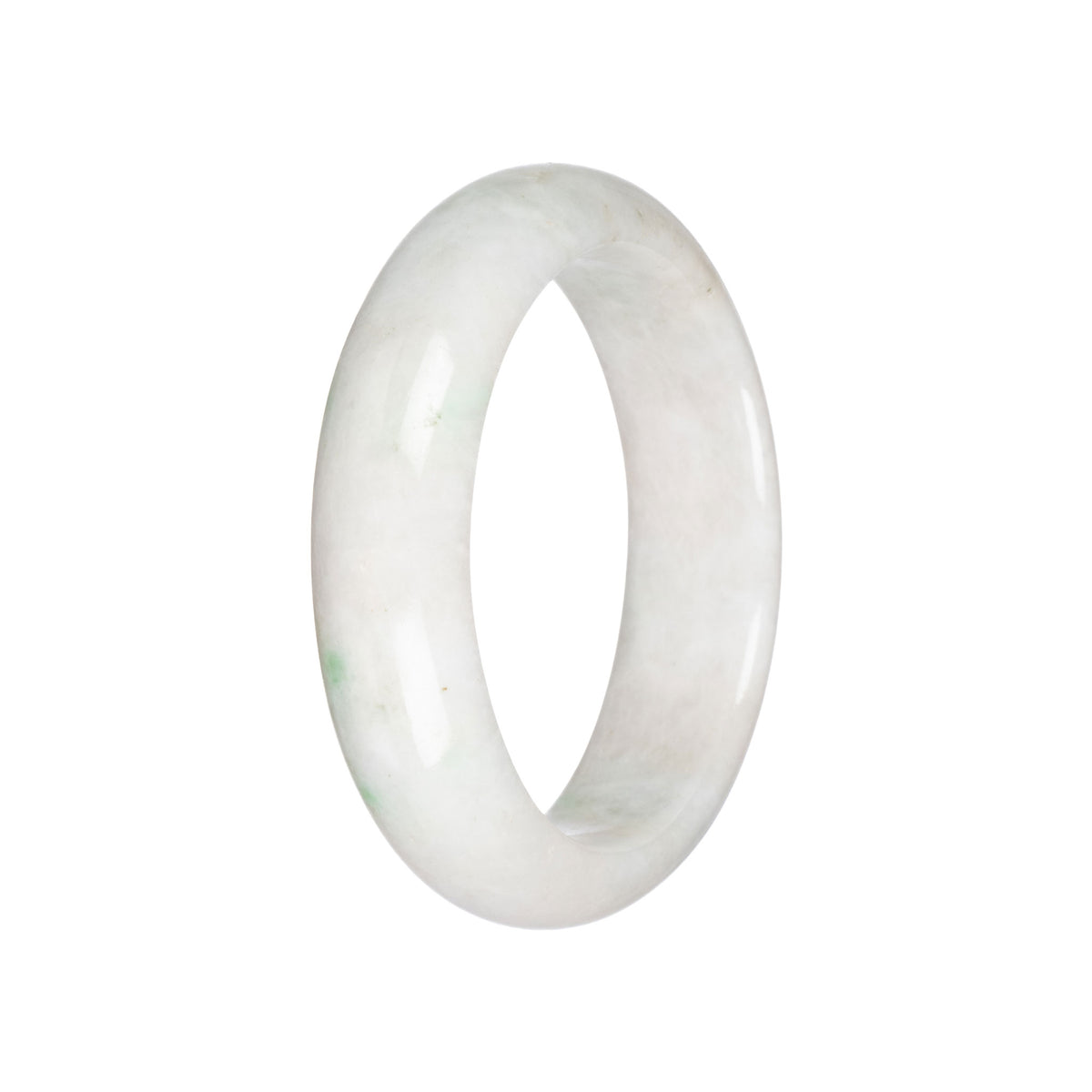 Genuine White with Green Traditional Jade Bangle Bracelet - 58mm Half Moon