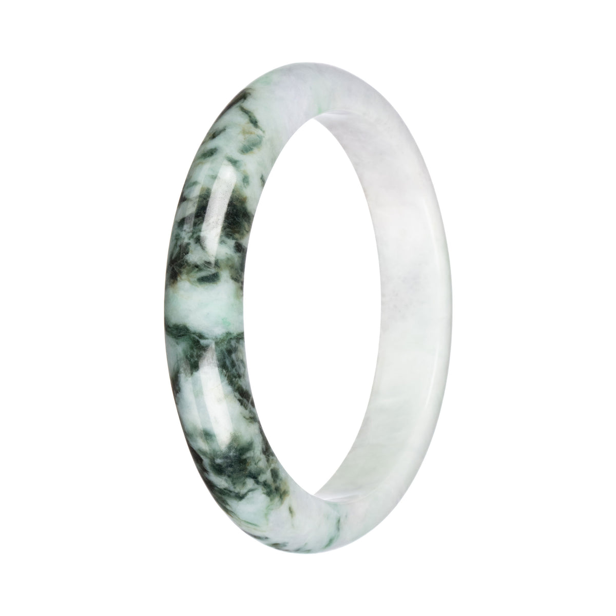 Grade A White with Green Pattern Traditional Jade Bangle - 67mm Half Moon