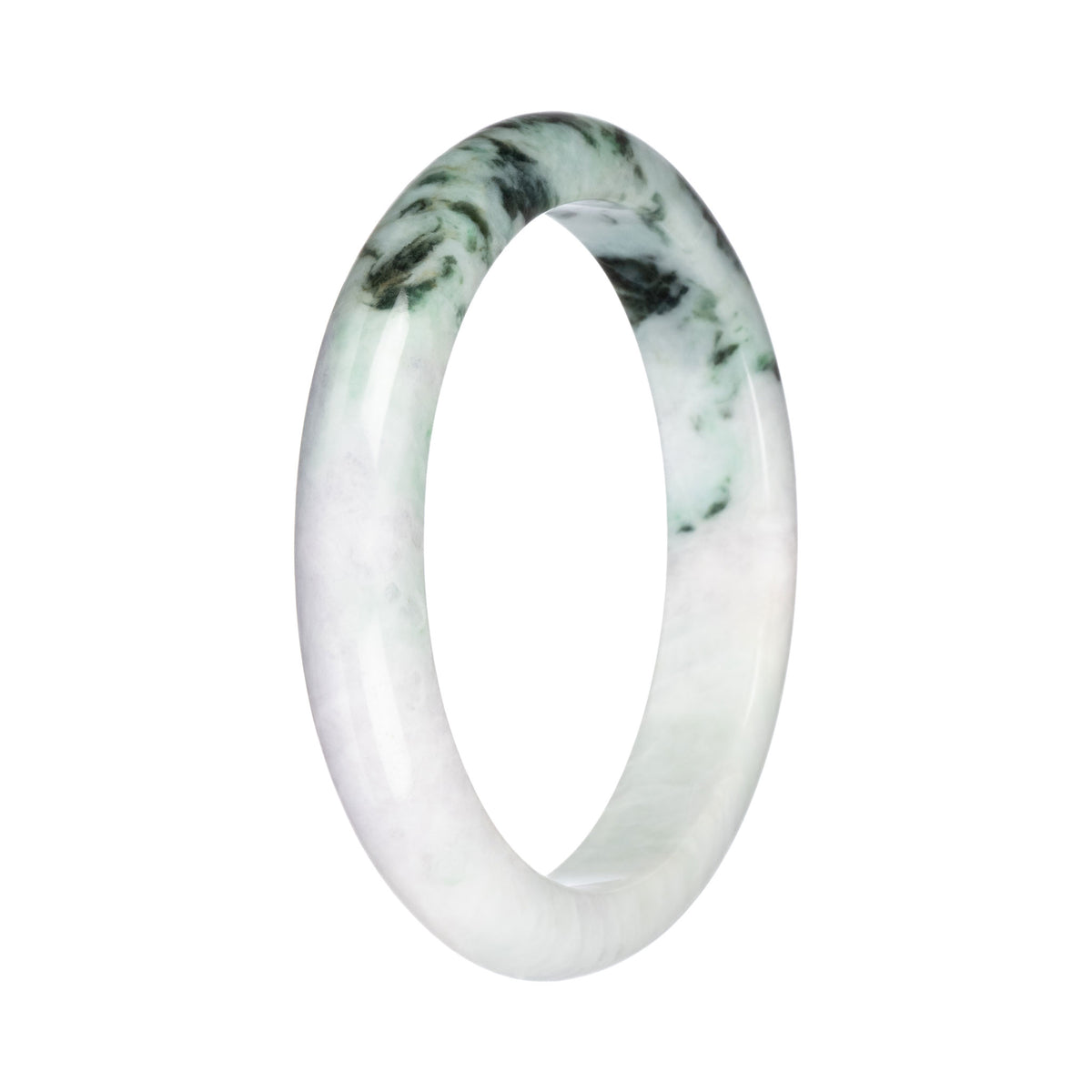 Grade A White with Green Pattern Traditional Jade Bangle - 67mm Half Moon