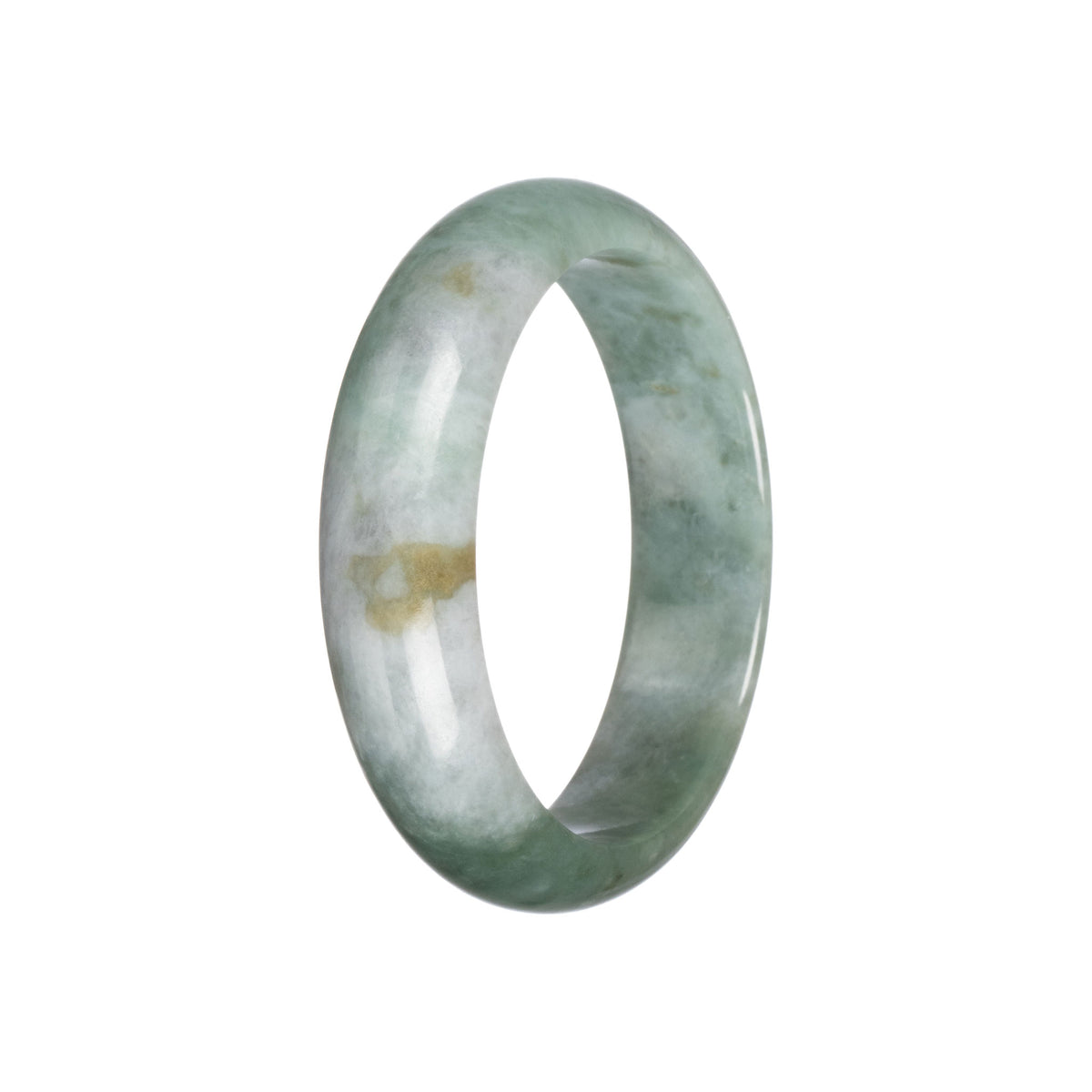 Authentic Green with Grey Burmese Jade Bangle - 58mm Half Moon