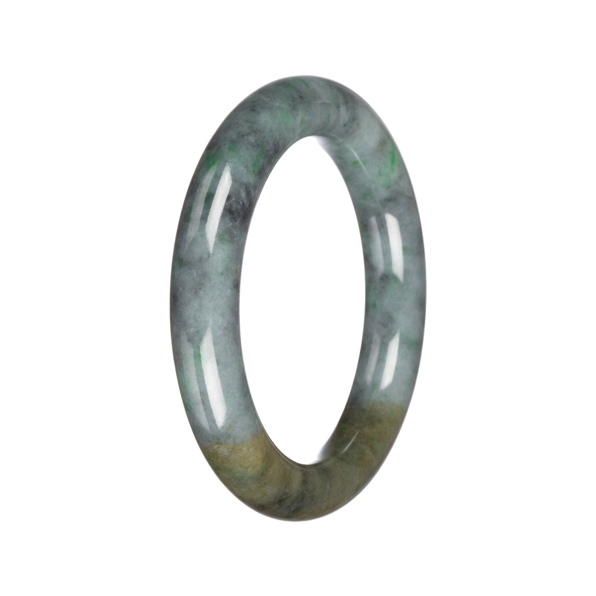 Untreated Grey and Brown with Green Pattern Jadeite Jade Bangle - 57mm Round