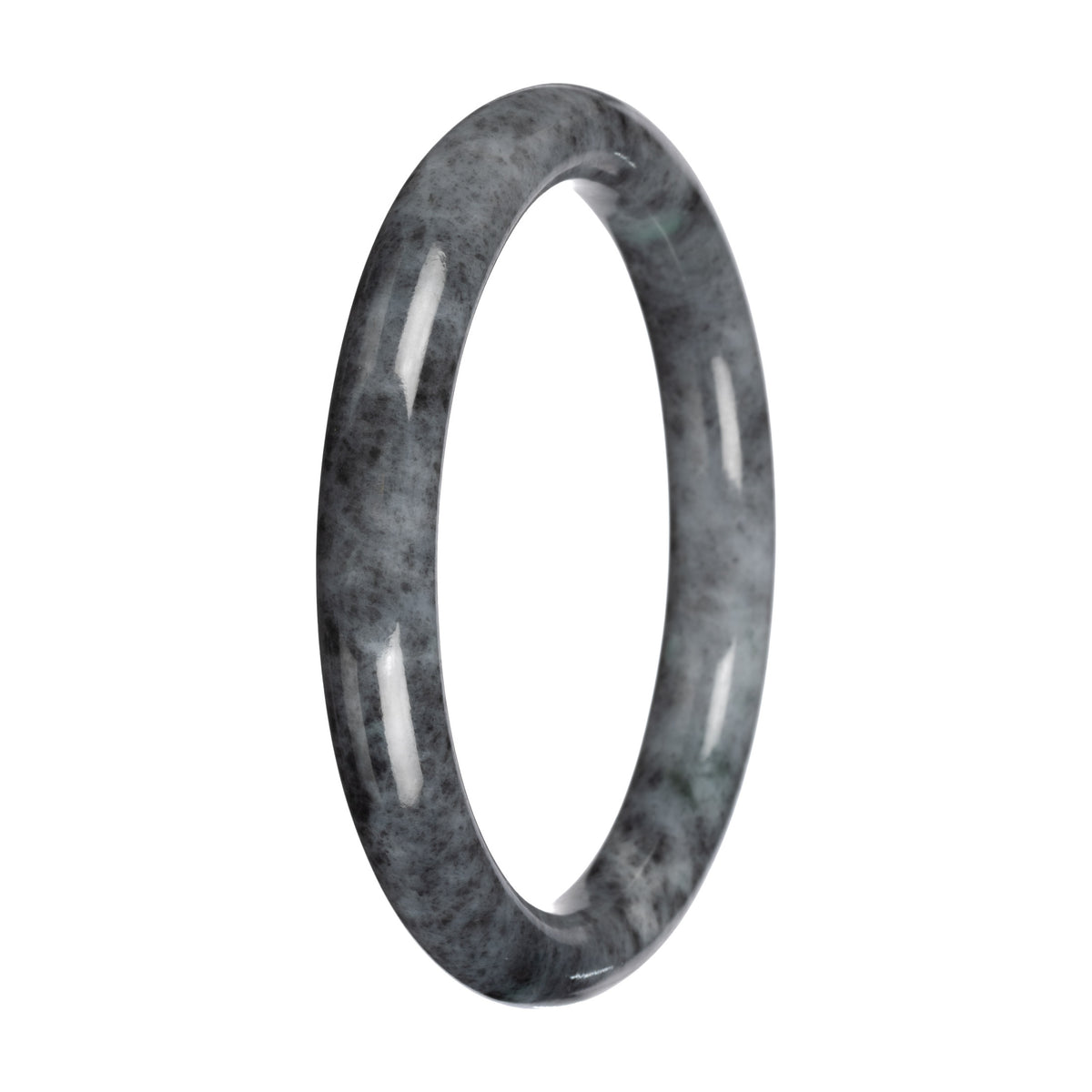 Natural Jadeite Petite Round Bangle Bracelet - 'Calligraphy Ink' (57mm - 59mm)