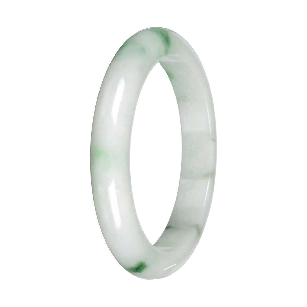 Genuine White with Green Pattern and Apple Green Patches Burmese Jade Bangle - 59mm Half Moon