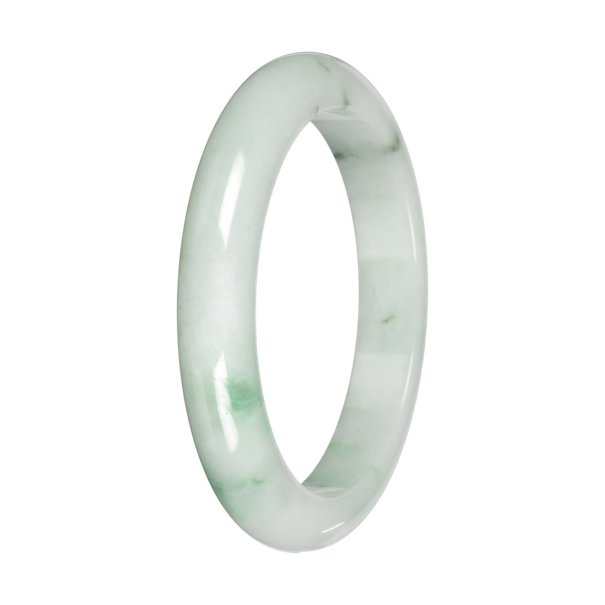 Genuine White with Green Pattern and Apple Green Patches Burmese Jade Bangle - 59mm Half Moon