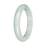 Genuine White with Green Pattern Jade Bangle - 59mm Half Moon
