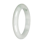 Natural White with Light Green Patches Burmese Jade Bangle - 60mm Half Moon