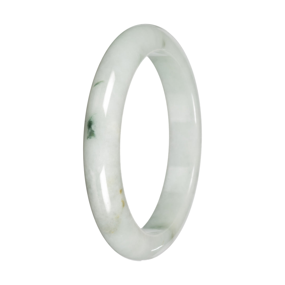 Real White with Green Patches Jade Bangle - 59mm Half Moon