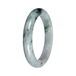 Natural Gray Black pattern and Green Patch Burmese Jade Bangle - 58mm Half Moon