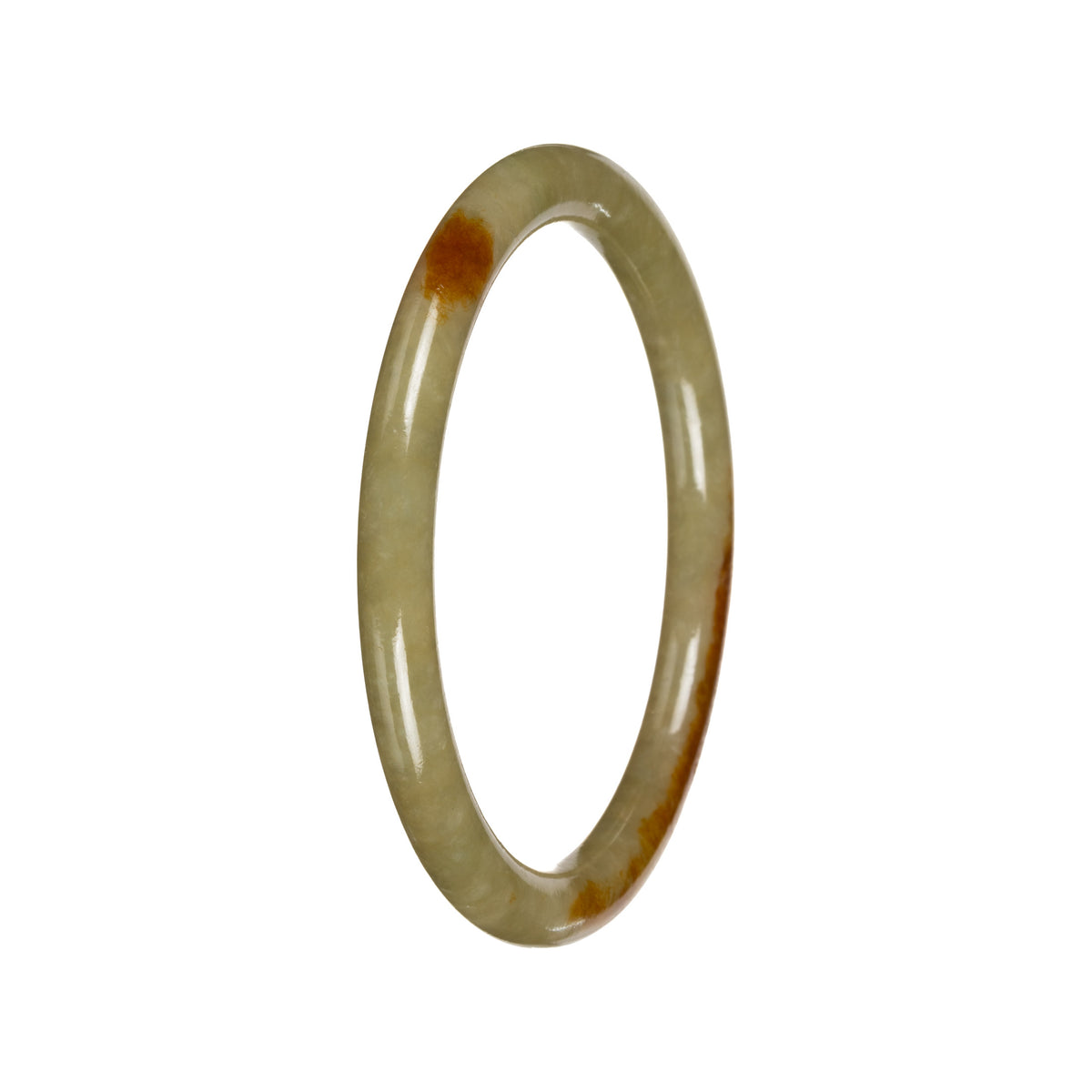 Untreated Olive Green with Brownish Yellow Patches Burma Jade Bangle Bracelet - 53mm Petite Round