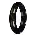 Natural Black with Dark Gray Pattern Jadeite Bangle - 63mm Half Moon