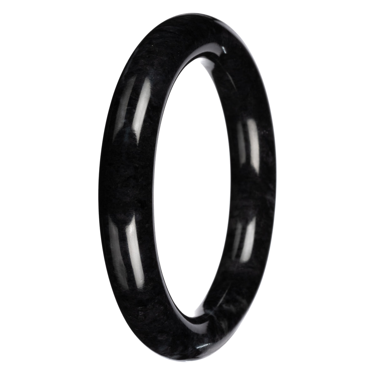 Grade A Black with Dark Gray Pattern Burma Jade Bangle Bracelet - 60mm Round