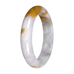 Untreated White with Light Lavender and Yellow Pattern Traditional Jade Bangle - 58mm Half Moon