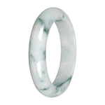 Real White with Green Pattern Jade Bangle - 59mm Half Moon
