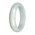 Grade A White with Light Green and Olive Pattern Jadeite Jade Bangle - 59mm Half Moon
