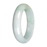 Grade A White with Light Green and Olive Pattern Jadeite Jade Bangle - 59mm Half Moon
