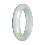 Grade A White with Light Green and Olive Pattern Jadeite Jade Bangle - 59mm Half Moon