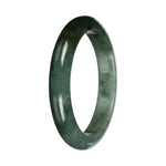 Untreated Green with Deep Green Pattern Burmese Jade Bangle - 56mm Half Moon
