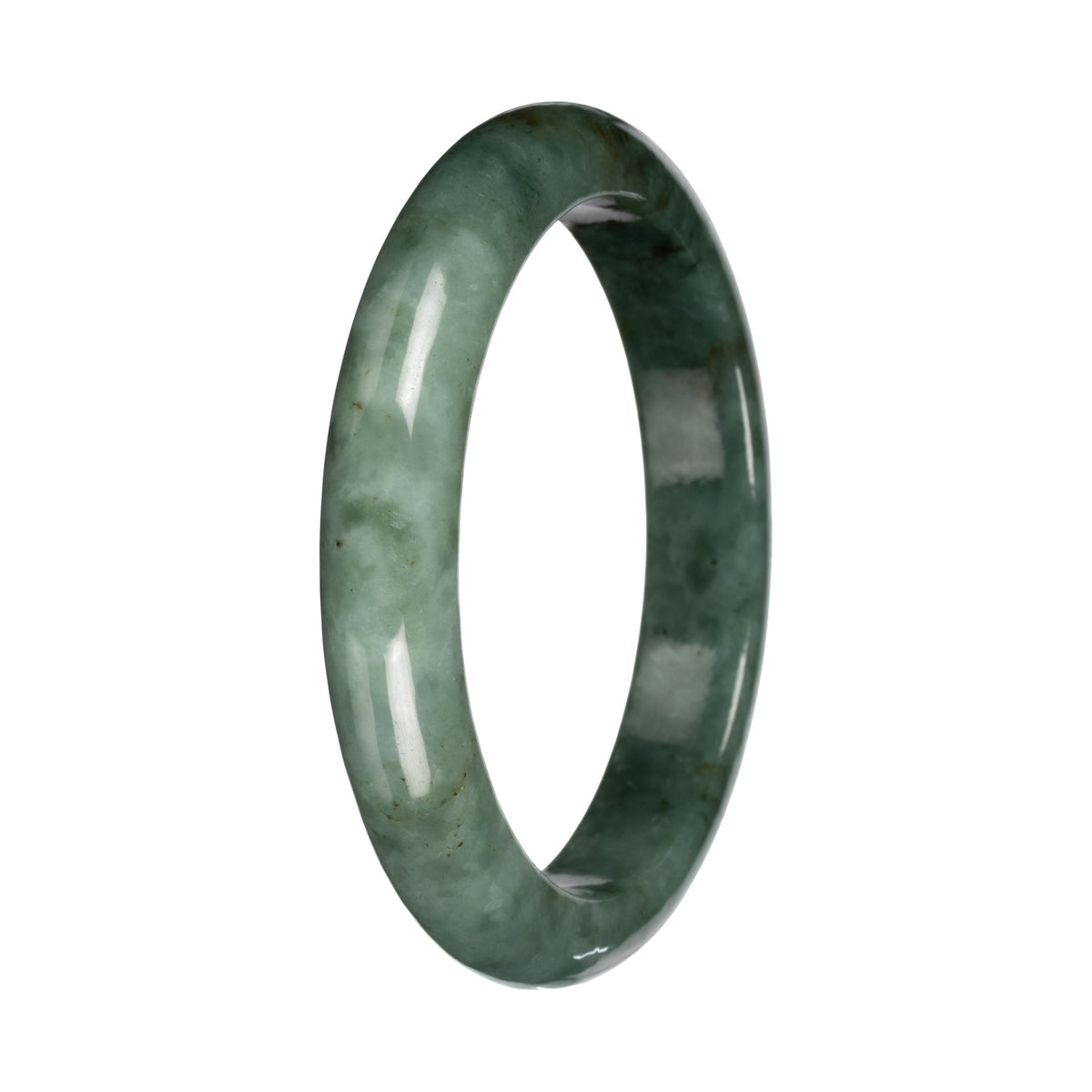 Untreated Green with Deep Green Pattern Burmese Jade Bangle - 56mm Half Moon