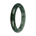 Untreated Green with Deep Green Pattern Burmese Jade Bangle - 56mm Half Moon