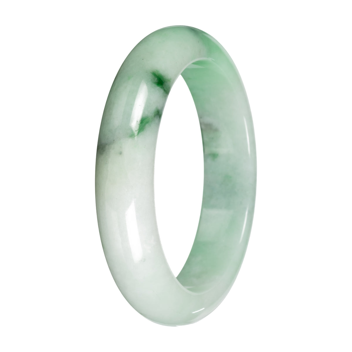 Untreated Pale Green with Apple Green and Green Pattern Burma Jade Bangle Bracelet - 57mm Half Moon