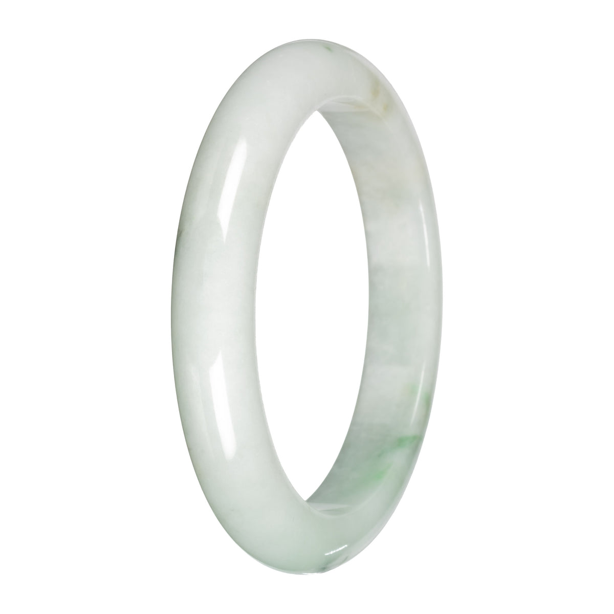 Real White with Light Green Pattern Burmese Jade Bangle - 59mm Half Moon