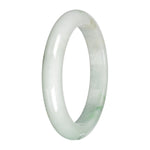 Real White with Light Green Pattern Burmese Jade Bangle - 59mm Half Moon