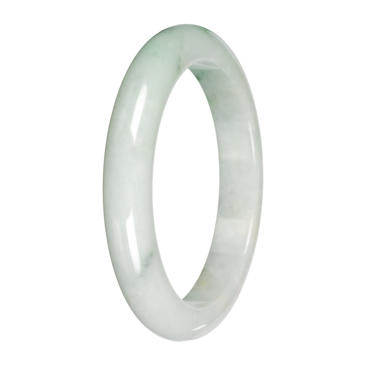 Real White with Light Green Pattern Burmese Jade Bangle - 59mm Half Moon