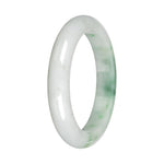 Grade A White with Apple Green Pattern Traditional Jade Bangle - 55mm Half Moon