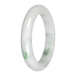 Authentic White with Apple Green Patches Traditional Jade Bangle - 59mm Half Moon